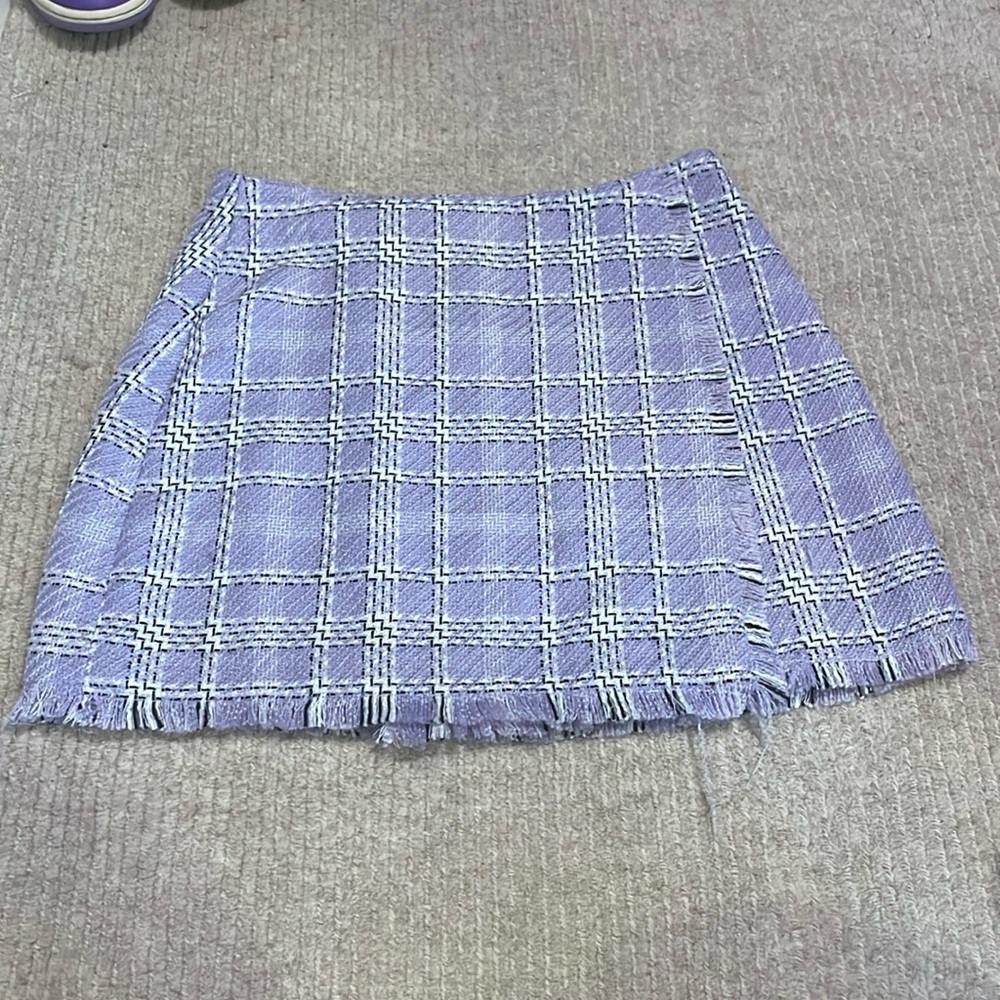 BP. Plaid Bouclé Tweed Knit Miniskirt in Purple Spray Tweed